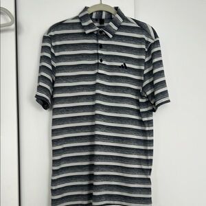 Adidas Black and White Striped athletic Polo Shirt- men’s small